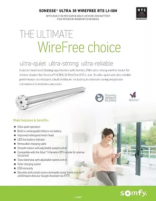 £216.30 • Buy Somfy Sonesse Ultra 30 Wirefree 12-V Lithium-Ion RTS Shade Motor 1003310 