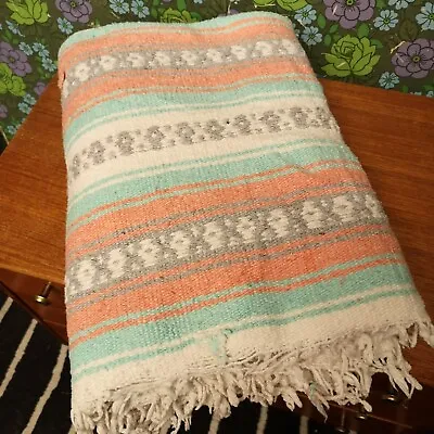 £19.99 • Buy Peach Green Mexican Woven Stripy Falsa Yoga Beach/Picnic Blanket / Throw