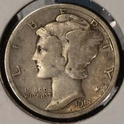 1917 10c Mercury Silver Dime - VF - Value Coin - SKU-T4152 • $6.95