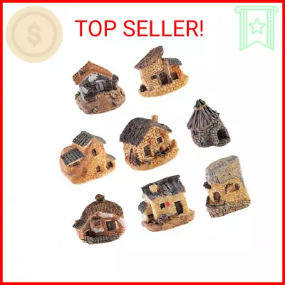 8 Pack Miniature Fairy Garden Stone House Resin Village House Fairy Garden Kits • $14.89