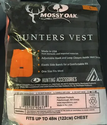 $6.77 • Buy Mossy Oak Blaze Orange Hunters Vest Deer Hunting Size L 48” Chest New