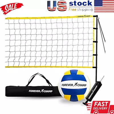 Volleyball Net Outdoor Sports W/ Carrying Bag Boundary Lines Steel Poles Pump US • $71.99