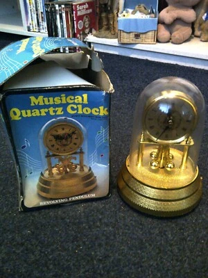 £35 • Buy Musical Quartz Clock In Glass Dome (Wind-Up Revolving Pendulum)- Battery Powered