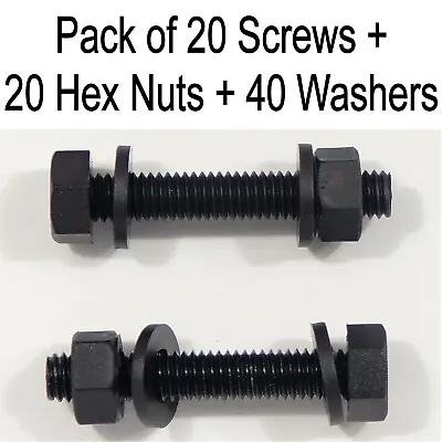  Pack Of 20 Tough JET Black Nylon Plastic Hex Bolt - Screw - Washer - Nut Combo  • £6.59