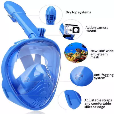 Kids Snorkel Mask Full Face 180 Degree Panoramic Snorkeling With Camera Mount • $32.99