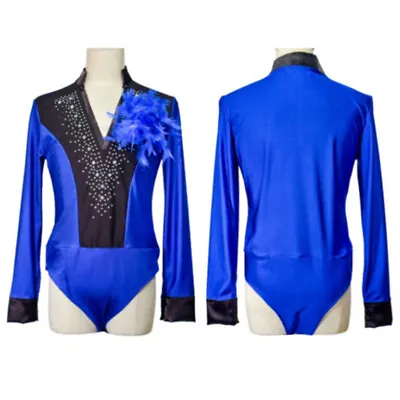 Men Long Sleeve Salsa Jazz Latin Dance Shirt Show Tops Deep V Neck Shiny Sequins • £34.99