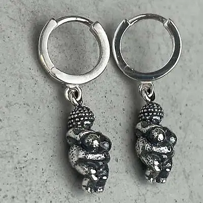 925 Sterling Silver Venus Of Willendorf Charm Huggies Boho Jewellery In Gift Box • $80.82