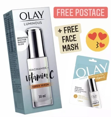$27.99 • Buy Olay Luminous Niacinamide + Vitamin C Super Serum 30ml -FREE FACE MASK & POSTAGE