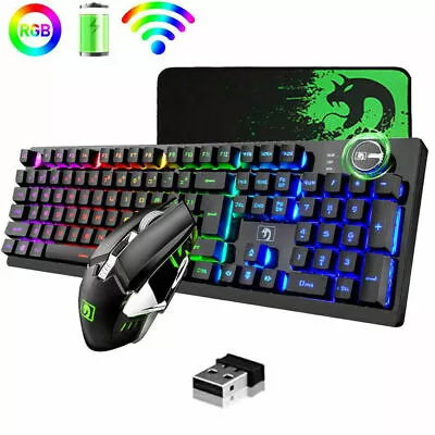 $62.89 • Buy Wireless Rechargeable Gaming Keyboard Mouse And Pad Combo RGB LED Backlit AU