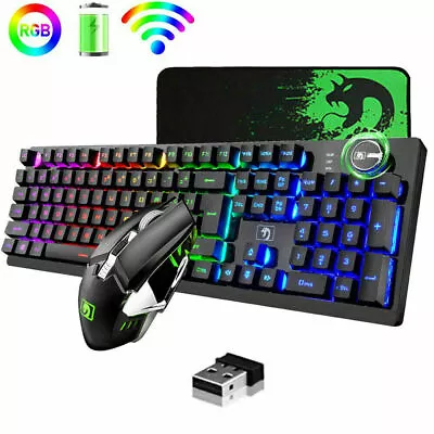 Wireless Rechargeable Gaming Keyboard Mouse And Pad Combo RGB LED Backlit AU • $69.89