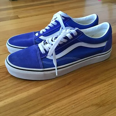 Vans Suede Blue Leather Old Skool Sneakers Low 9.5 Skate Off The Wall • $44.99