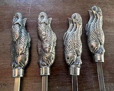 LOT OF 4 Vintage Steel FISH Shaped Kabob Skewers  Grill Approx 15” Long • $19.99