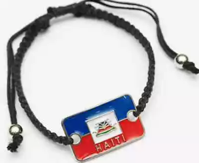 Haiti Metal Flag W/ Epoxy Macrame Bracelet • $6