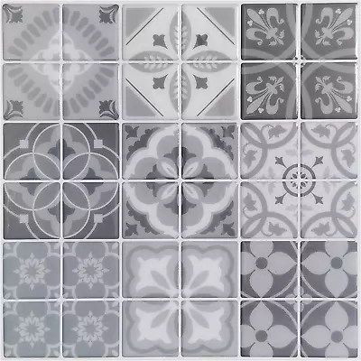 10-Sheet Peel And Stick Backsplash Tile Stickers Gray Talavera Mexican Tiles • $29.12