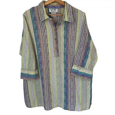 Vtg Mainstreet Blues Multicolor Vertical Stripe Lagenlook Popover Tunic • $27.99