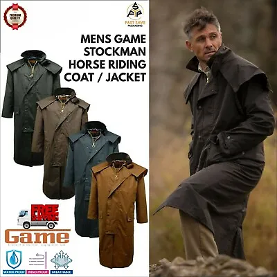 Mens Game Wax Stockman Long Cape Coat Jacket Gaming Riding Outdoor Walk Hood UK • $74.66