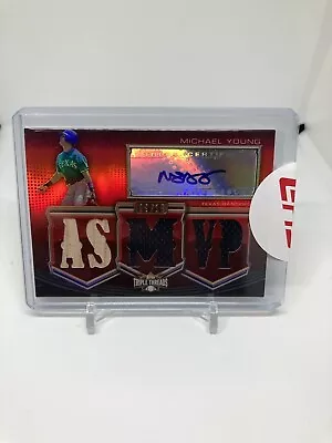 2010 Topps Triple Threads MICHAEL YOUNG Game Used Jersey Auto /18 Rangers • $60