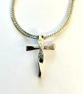 Hagit Gorali Israel Sterling Silver Modernist Cross Pendant Herringbone Chain 18 • $95