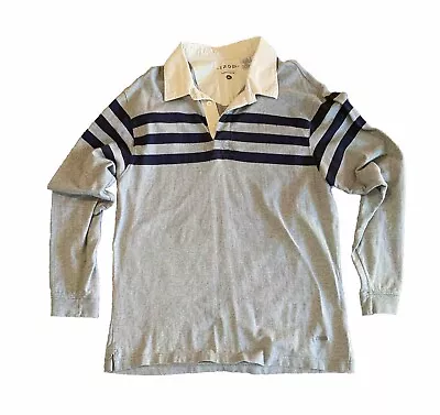 Izod Varsity Rugby Polo Shirt Men XLarge Long Sleeve Striped Heathered Gray Navy • $19.99