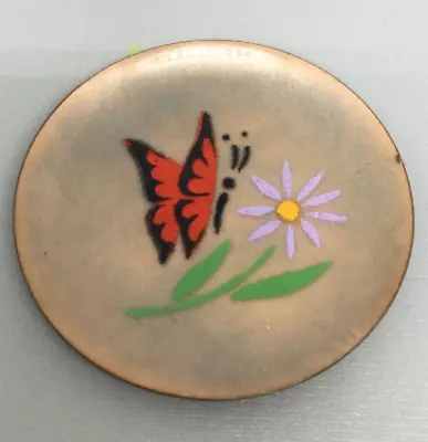 Vintage Annemarie Davidson Enamel On Copper Dish 4.25” Butterfly Flower • $15