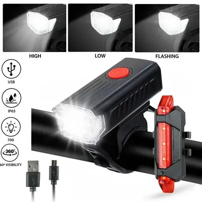 $6.97 • Buy USB Rechargeable LED Bicycle Headlight Bike Head Light Front Rear Lamp Cycling