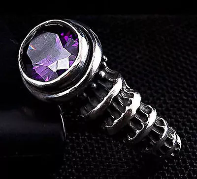 Oval Amethyst 925 Sterling Silver Mens Ring Biker Rock Gothic New Band Designer • $49