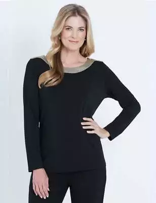 LIZ JORDAN - Womens Tops - L/S Lurex Neck Trim Top • $15.80