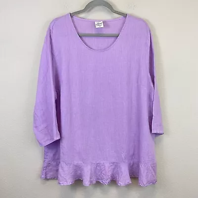 Match Point USA 100% Linen Ruffle Hem Tunic Top Lilac Size XL • $28.88