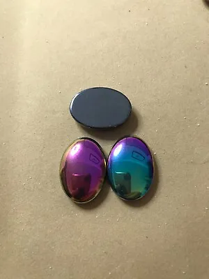 2 Pcs 18 X 25 Mm Rainbow Hematite CABOCHONS  Green Oval Cameo • £3.95