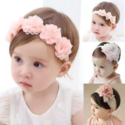 Baby Headband Flower Pink Ribbon Hair Band For Baby Girls Kids Turban Newborn • $1.99