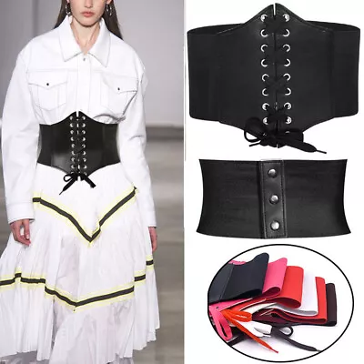 Lace-up Elastic Corset Belt Front Tie Up Leather Wide Girdle High Waist Vintage • $8.79