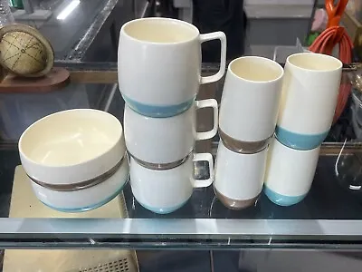 $14.99 • Buy Vtg 1960's Vacron Tumblers Cups & Bowls Bopp-Decker Turquoise Brown