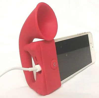 RED Portable Silicon Horn Amplifier Loud Speaker Desk Stand Apple IPhone 5 5S • £9.99