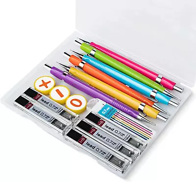 Mechanical Pencils Set 6 Pieces 0.7Mm Drafting Pencils With 72 Pieces Lead Refi • $10.49