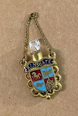 Vintage Ramsgate England Enamel Gold Perfume Bottle With Chain Pendant Charm   • $132