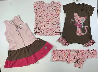 Naartjie Girl’s Cotton Cats Dress Tunic Tee Shirt Cropped Leggings 4Pc Set 6 7 • $39.99