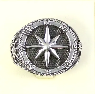 Compass Anchor 925 Sterling Silver Ring Size 12 Oxidized Nautical • $43.12
