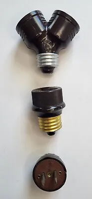 Vintage Eagle Screw In Double Outlet Bulb Socket Lamp Adapters LOT OF 3 • $10