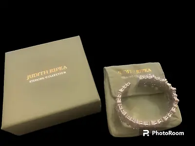 Judith Ripka Sterling Silver & CZ Diamond Cuff Bracelet Hinged .925 Stunning! • $299.95