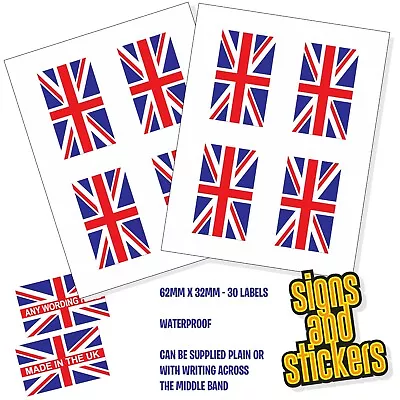 62mm X 32mm X30 Great Britain Union Jack Stickers Labels Made In The UK • £4.95