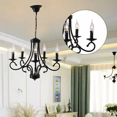 Black Chandelier Classic Iron 5 Arm Ceiling Pendant Ceiling Light Living Room • £38.84