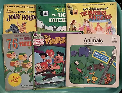 Lot Of 6 Vintage Children’s Disneyland Record & Book Sesame Street Flintstones + • $5.99