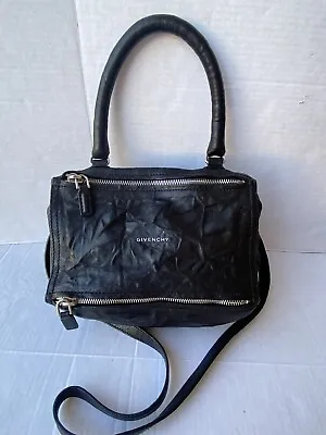$550 • Buy GIVENCHY Black Crinkled Small Pandora Crossbody Bag Sugar Satchel Messenger Bag