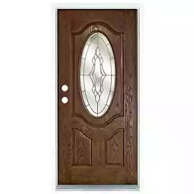 MP Prehung Door 36  X 80  3/4 Oval-Lite Medium Oak W/ Brass Stained Fiberglass • $1099.59