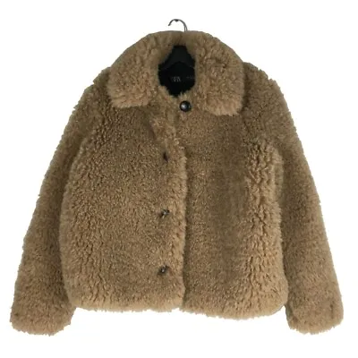 ZARA Sherpa Coat Women's M Faux Fur Teddy Tan Camel Beige NWT 0086/240/706 • $136.94