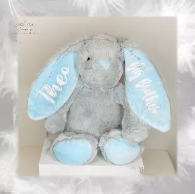 PERSONALISED BUNNY Soft Toy Gift New Born Baby Boy Girl Christening Gift Easter • £10.49