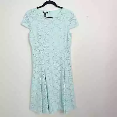  Alfani Short Sleeve Lace Fit And Flare Dress Light Blue Womens 8 Lined Cocktail • $30