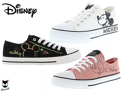 Womens Disney Canvas Trainers Mickey Mouse Sneakers Pumps Chunky Retro Plimsolls • £37.95