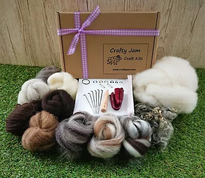 Natural 3D Animal Needle Felting Starter Kit Wool Needles Mat Eyes. All Boxed • £21.40