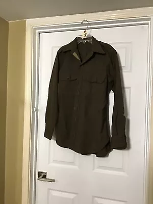 Vintage Us Military Army Officers Wool Button Down Shirt Olive Green   9T • $19.99